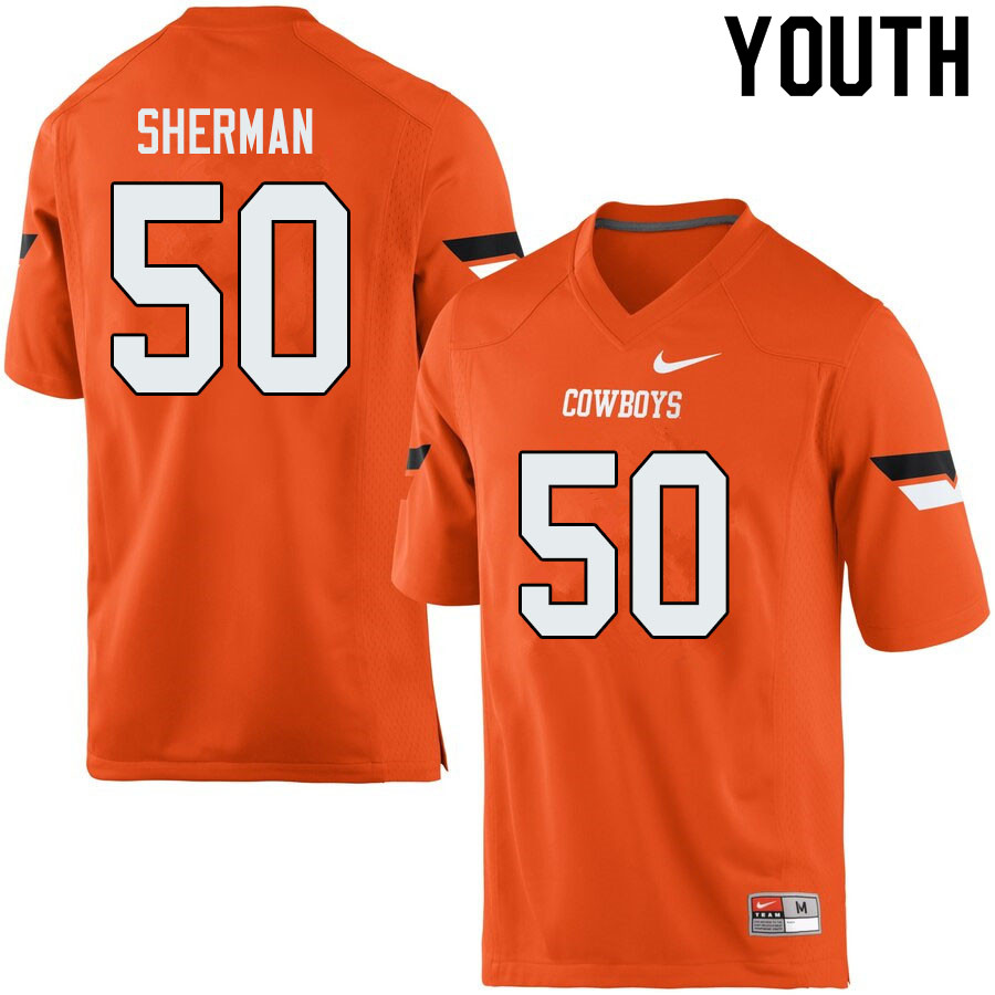Youth #50 Relijah Sherman Oklahoma State Cowboys College Football Jerseys Sale-Orange - Click Image to Close